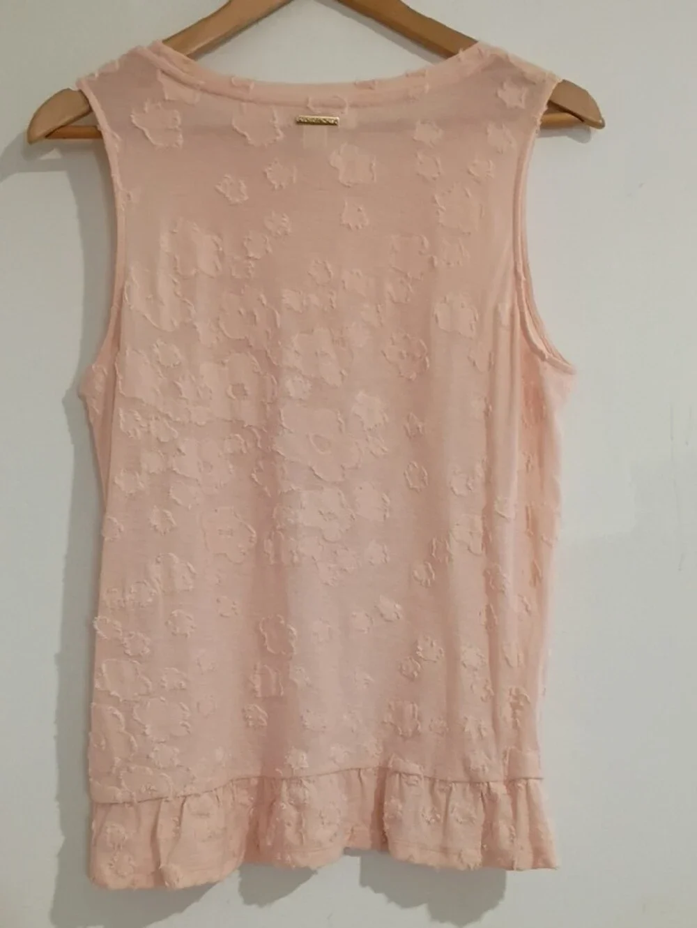 Michael Kors Pale Pink Textured Ruffle-Hem Tank